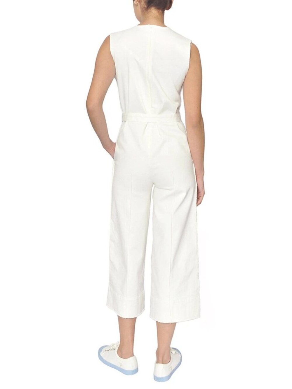 Caara White Cotton Canvas Jumpsuit with Belt - Picture 4 of 4